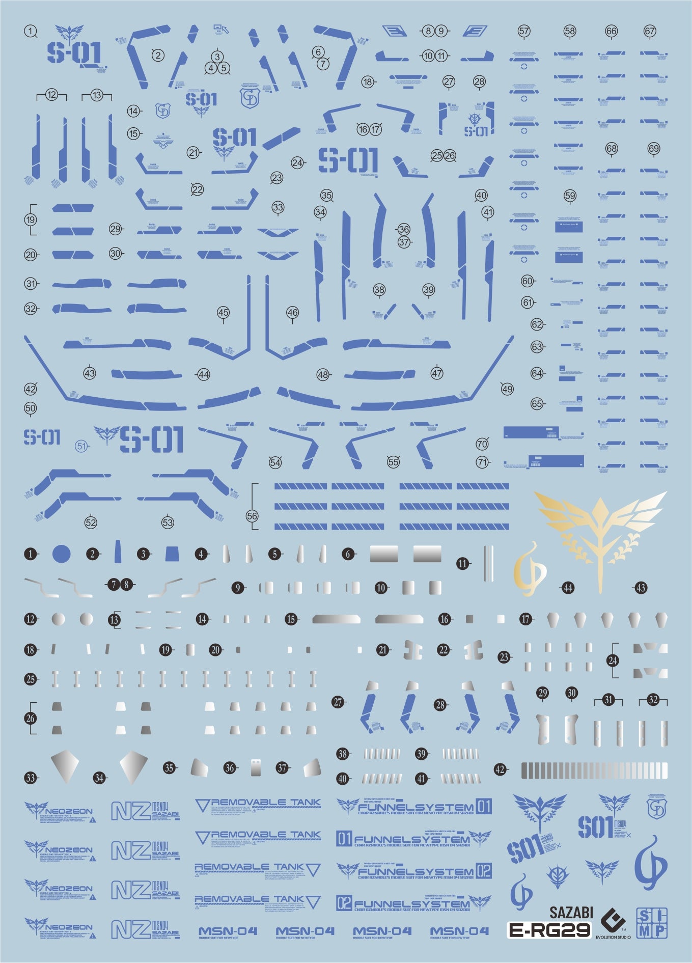 C65 RG MSN-04 Sazabi Blue Ver Decal Set – USA Gundam Store